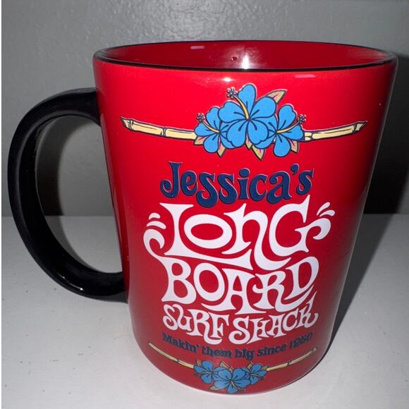 RARE Disney Parks Jessica Rabbit Long Board Surf Shack Mug 2014 Red Black - Picture 2 of 4